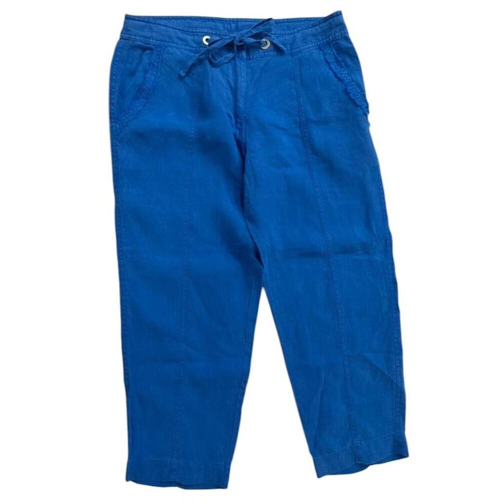 Tommy Bahama blue cropped linen pants with drawstring waist and pockets